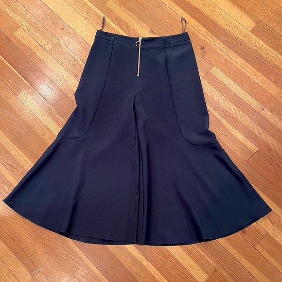 Top Shop Navy Palazzo pants with rose gold looped zipper front - size US10 - Picture 2 of 8